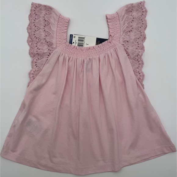 NEW Polo Ralph Lauren Top Girls 5 Pink Eyelet Embroidered Cotton Jersey Ruffle - Picture 2 of 7
